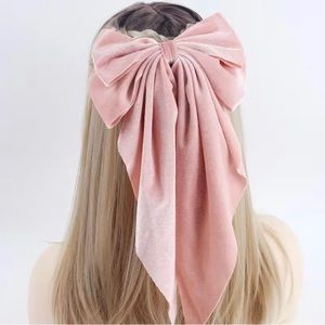 Large Velvet Bow Hair Clips - PINK